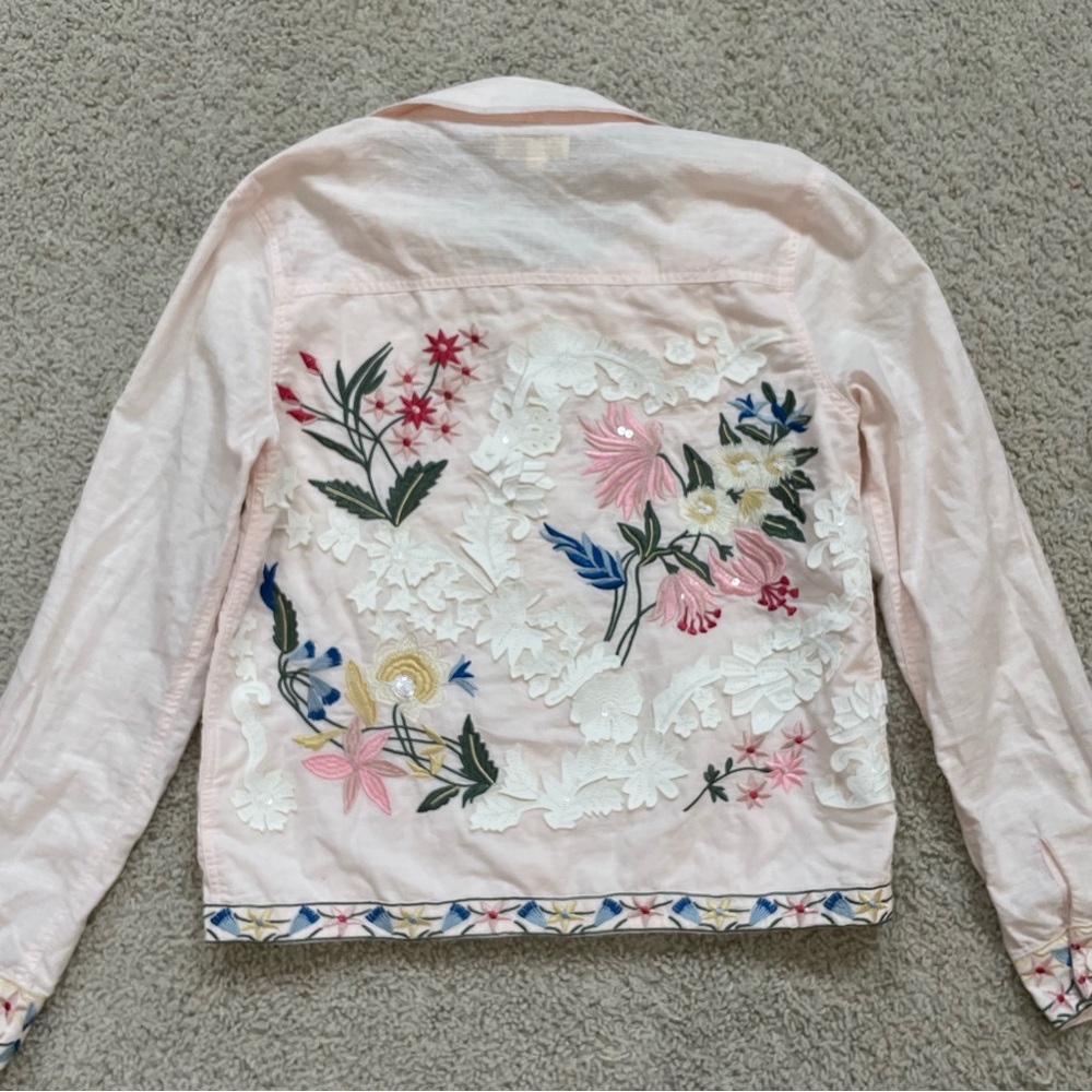 Women's RUBYYAYA ROMERO Light Pink LINEN & RAYON Embroidered SUMMER JACKET XS - Picture 4 of 7